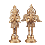 Brass Standing Hanuman and Garuda Divine Pair | 12" x 7" x 3.5" (30.5 x 17.8 x 8.9 cm) Each | 6 kg Total Sacred Art | Protection Duo